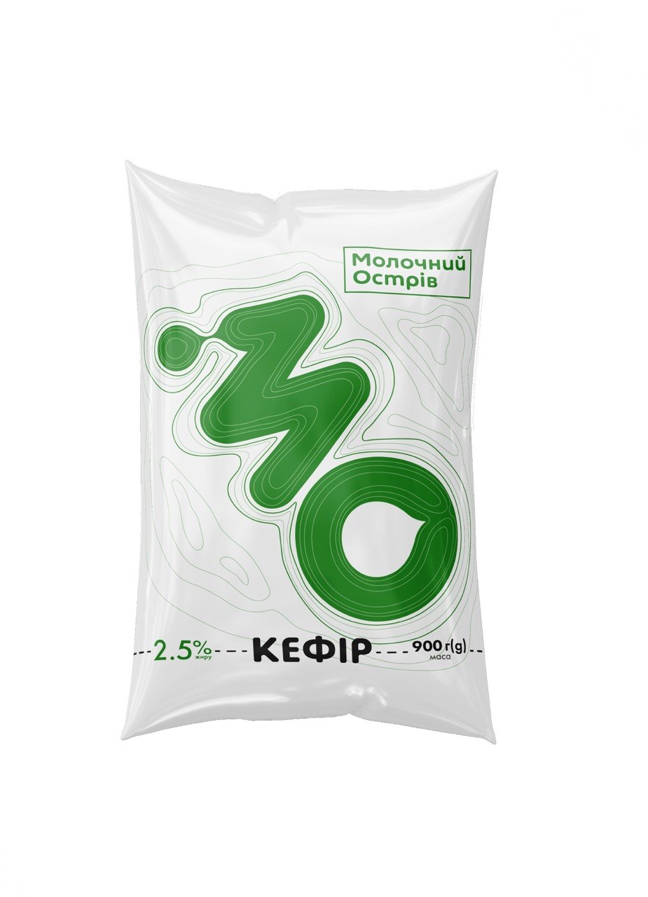 Кефір з масовою часткою жиру 2,5% Молочний Острів (пакет) 900 гр